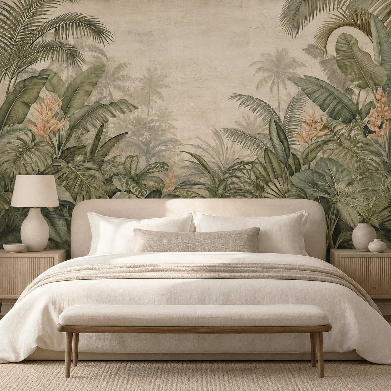 Vintage Palm Jungle Mural Non-Pasted Wallpaper Not Self-Adhesive Bedroom Home Decor
