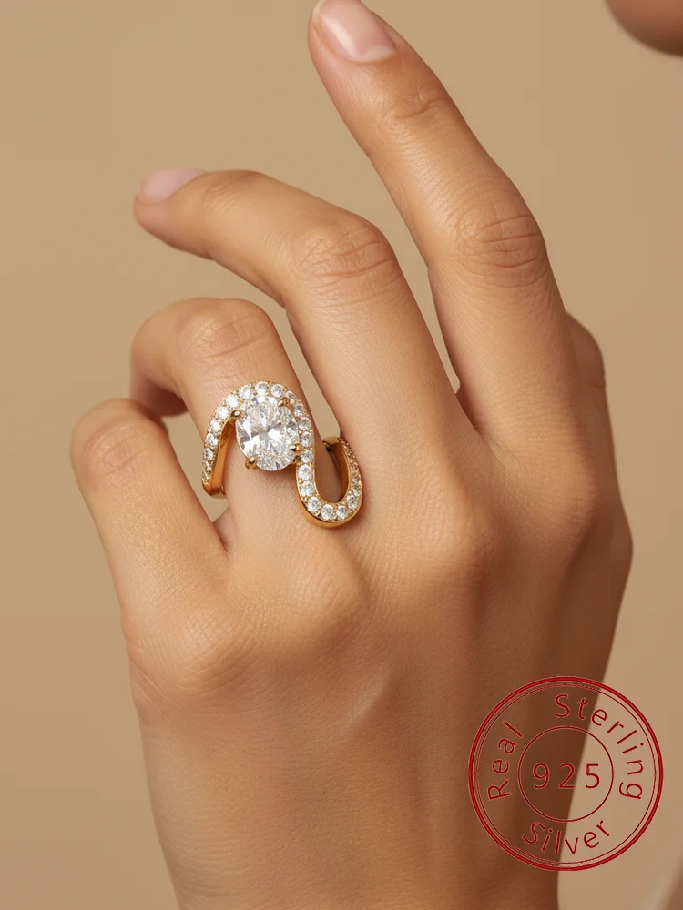 925er Sterlingsilber, modisch, exquisiter ovaler Zirkon-Ring für Frauen, Verlobung, Hochzeit, Jahrestag, hochwertiger edler Schmuck