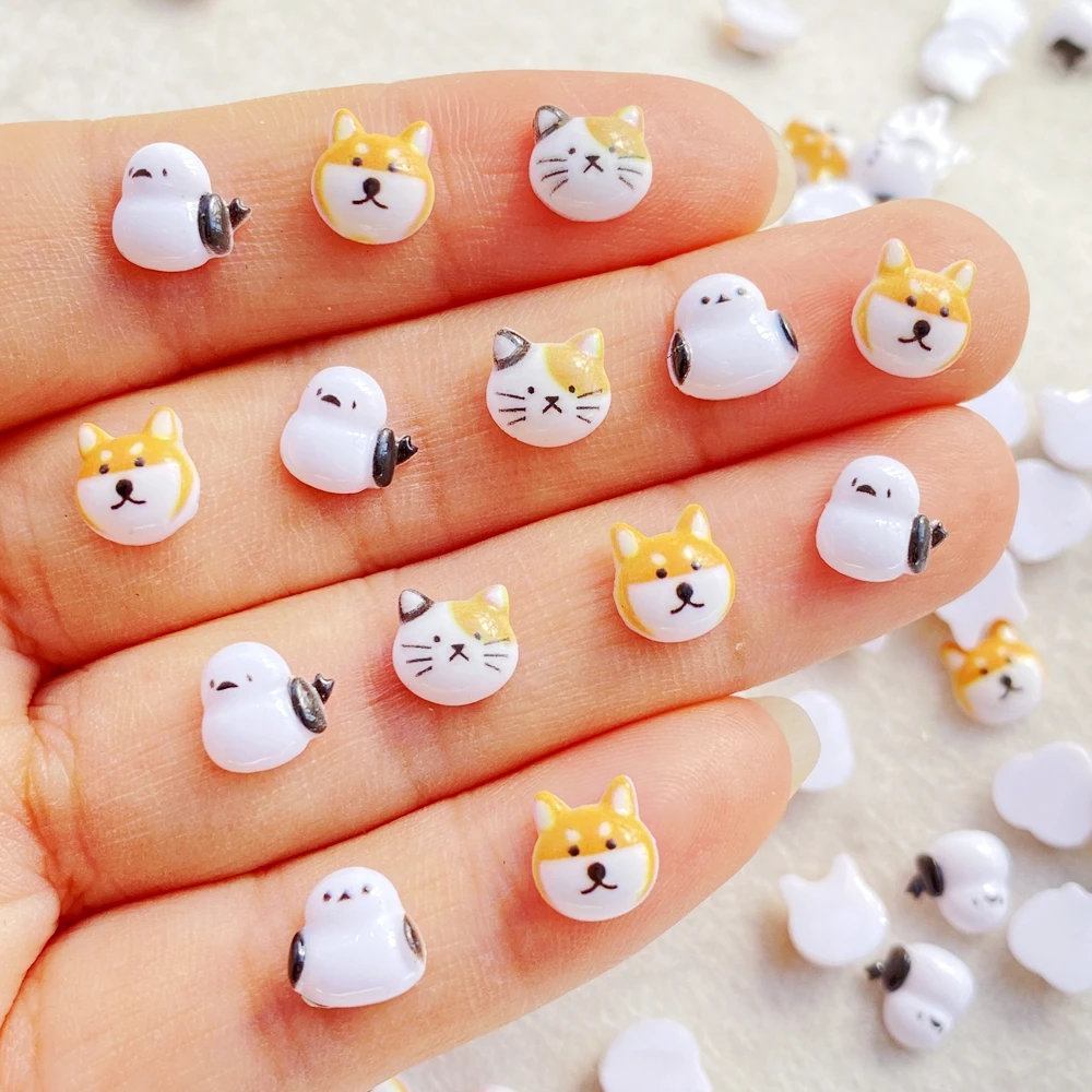 50Pcs Mixed Nail Art Resin Cartoon Animals As Cats, Dogs, And Birds Charms Rhinestones DIY Craft For Nail 3D Decorations Jewelry