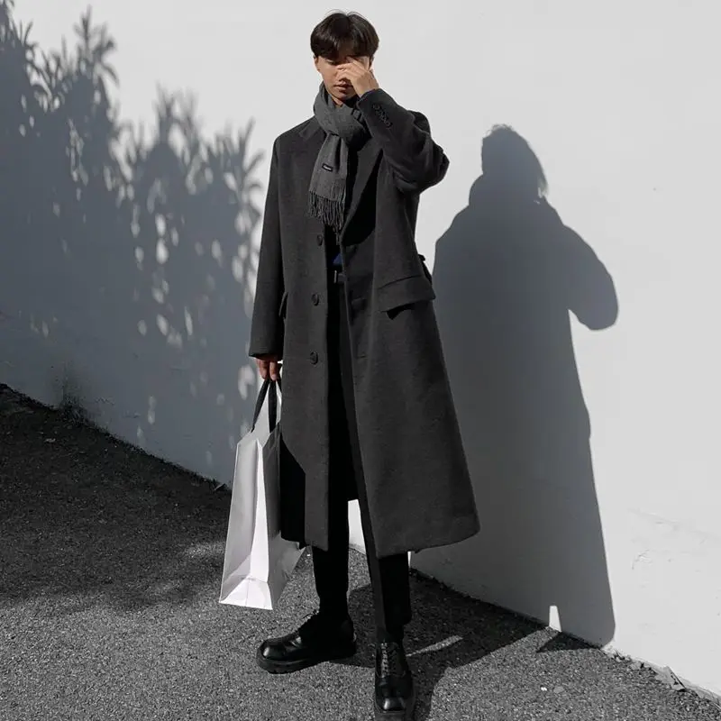 

Wool Blend Pea Coat Man Mans Kimono Sleeve Wide Loose Baggy Roomy Spacious Ample Generous Commodious Capacious Flowing Gracious