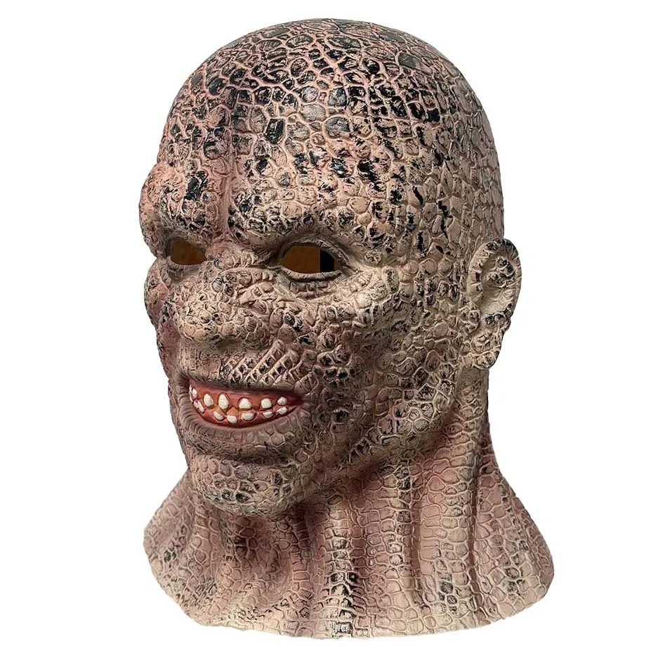 Gruselige Monster-Vollkopf-Latexmaske mit rissiger Hautstruktur, Horror-Maske für Halloween, Cosplay, Karneval, Kostümparty, Requisiten – Detail 1