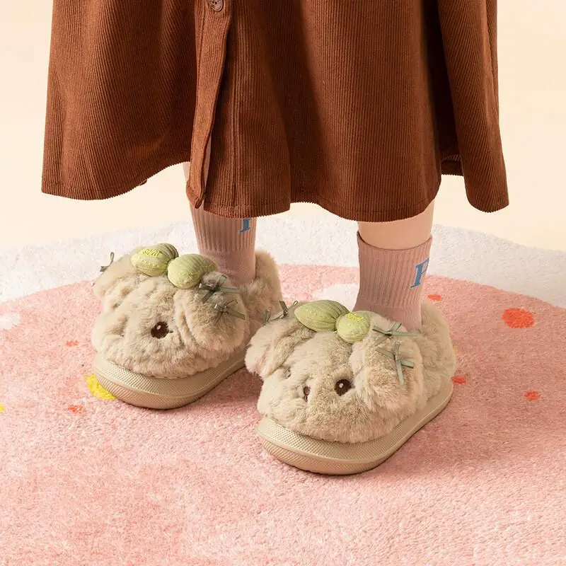 

Kawaii повседневная обувь, детская обувь, хлопковые тапочки, зимняя домашняя обувь с мультяшным бантом для девочек, милая, теплая, уютная