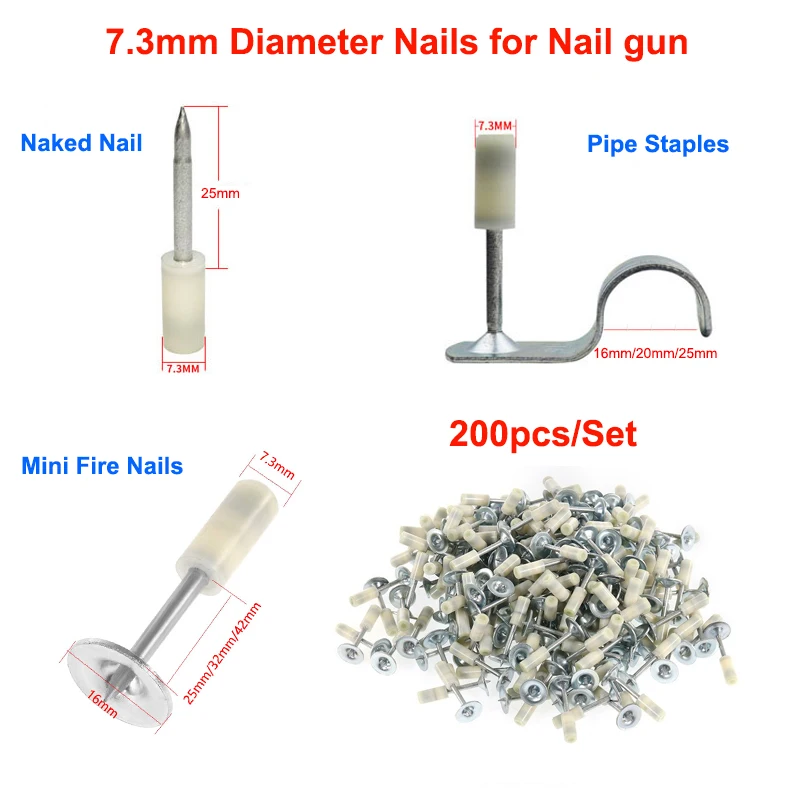 

100pcs/200pcs 16/20/25/32/42mm Steel Nails for Nails Gun Manual Power Tool Wall Anchor Wire Slotting for 7.3mm Mini Nail Gun