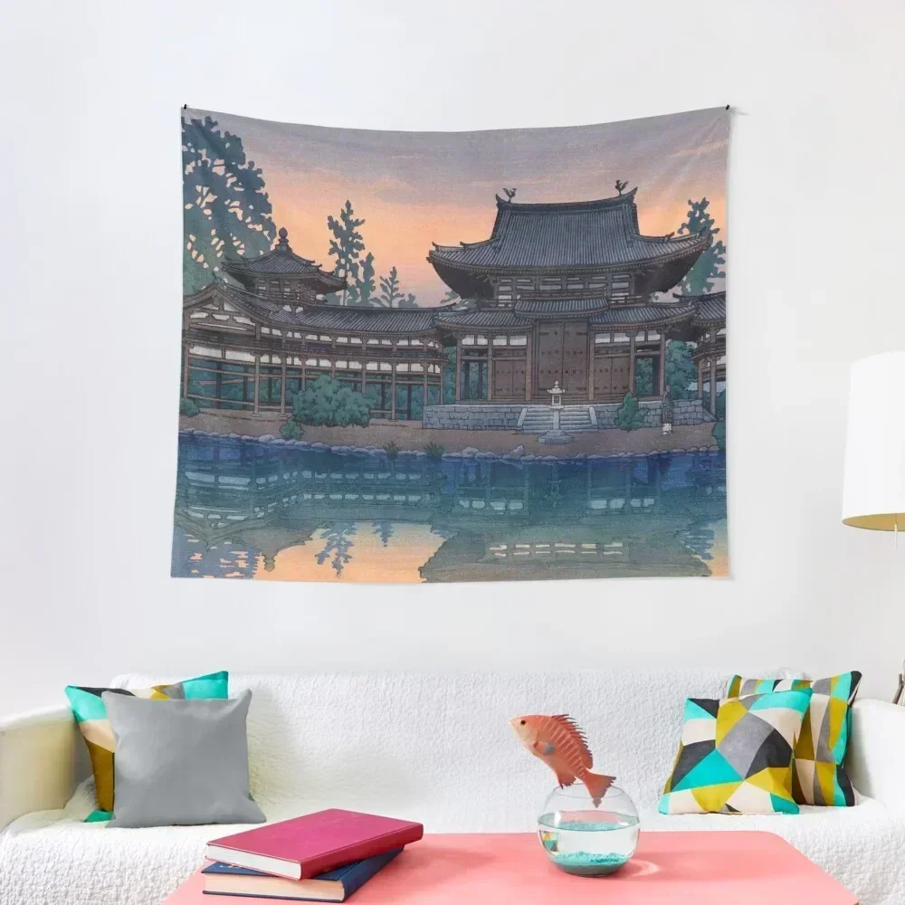 

Dusk at Byodo Temple (Byodoin no yu) by Kawase Hasui Vintage Woodblock Print East Asian Oriental Cultural Antique Tapestry