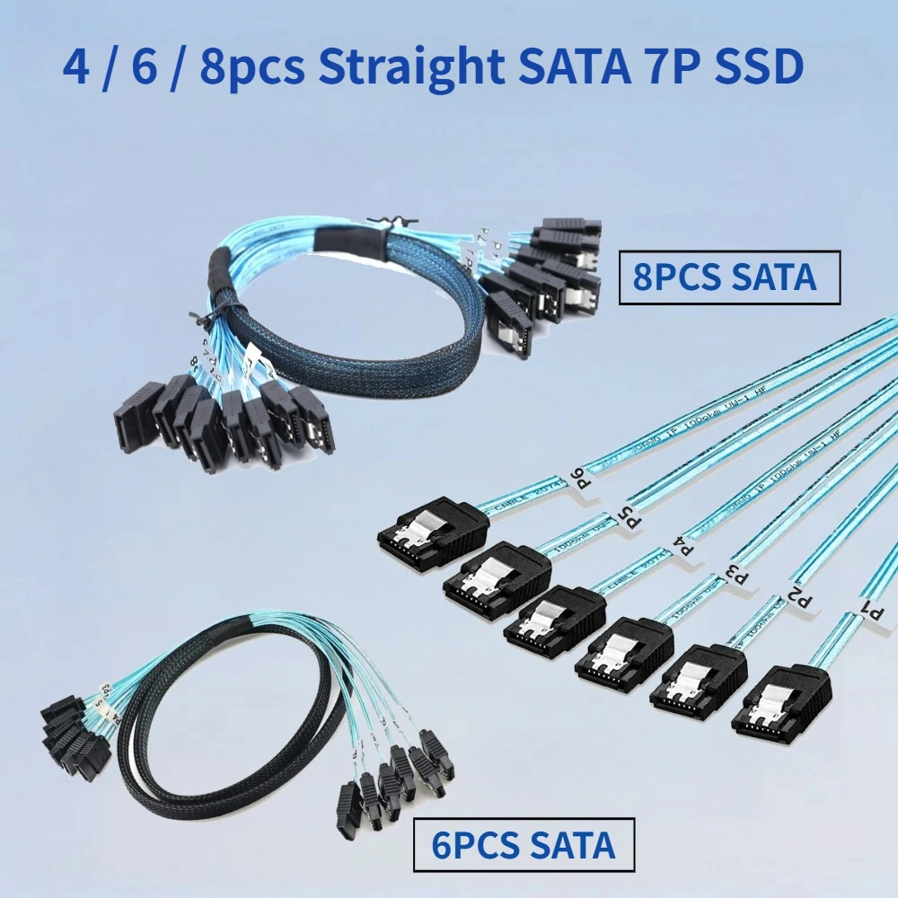 

4/6/8 Pcs SATA Cable Set Straight SATA 3.0 Cable PC SATA Cable SAS 7Pin 6Gbps Data Wire for Hard Disk SSD Drives NAS Server Host