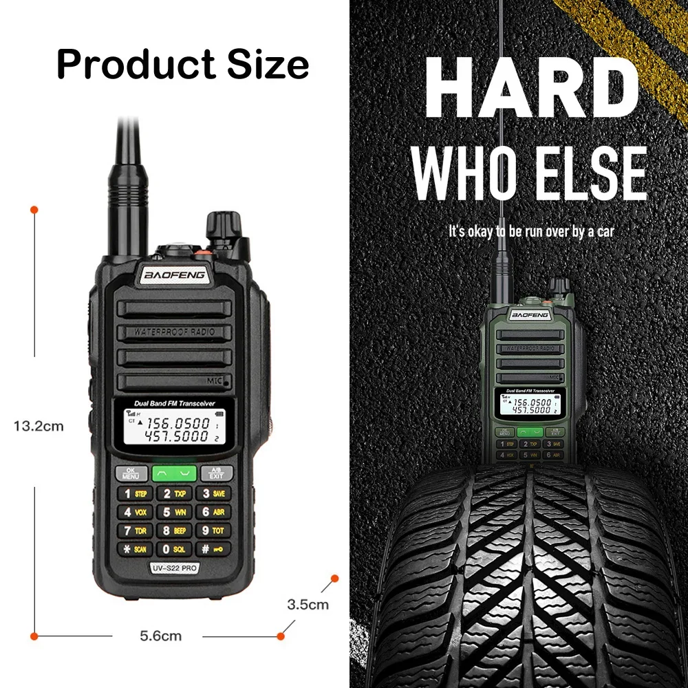 2Pcs Baofeng UV-S22 Pro V2 10W IP68 Waterproof Walkie Talkie VHF UHF Dual Band CB Ham Radio UV-9R Plus Portable Two Way Radio