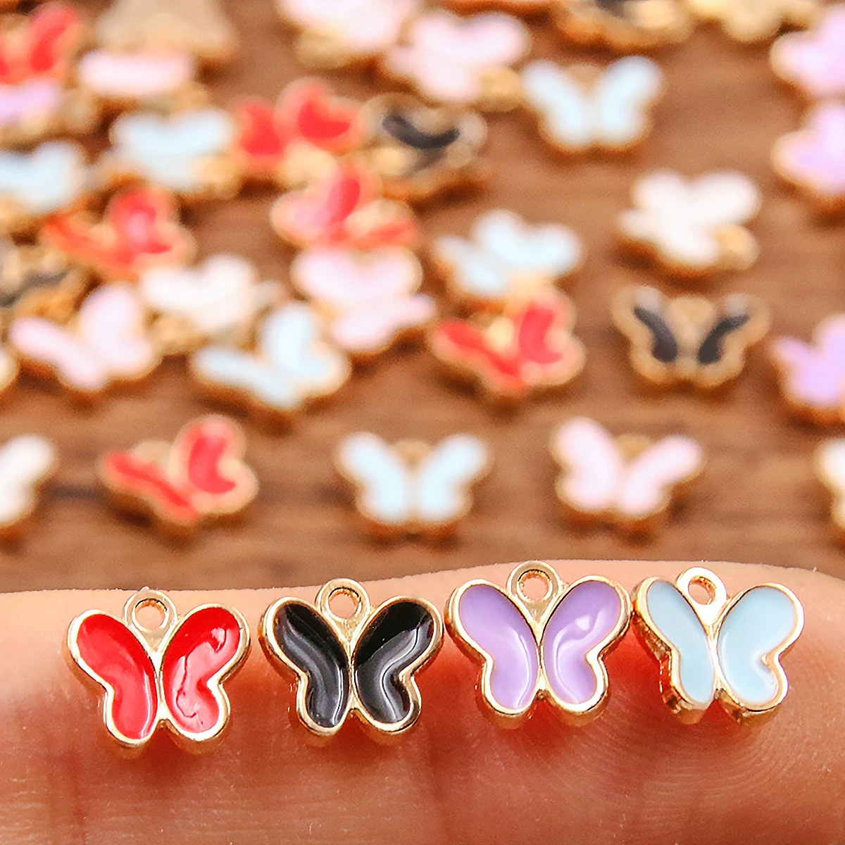 50PCS 6 Color 7X8mm New Alloy Metal Drop Oil Mini Butterfly Charms Animals Pendant For DIY Bracelet Necklace Jewelry Making