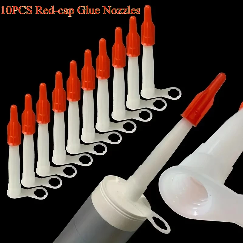 10PCS Red‑cap Glue Nozzles Caulk Saver Cap (Red, PE Material), Reusable Nozzle Cover to Stop Caulk & Adhesive Solidification
