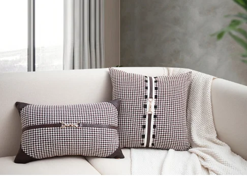brown black houndstooth Pillowcase geometric design cushion cover patchwork lumbar pillow cover
