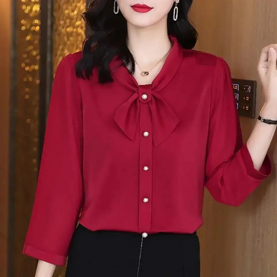 Nine Quarter Sleeved Shirt for Women in Spring 2023 Foreign Style, Age Reducing Large Size Women\'s Versatile Leisure Female Tops