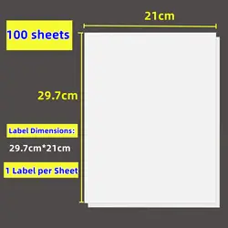 A4 Sticky Paper Matte white self-Adhesive Label  For Inkjet LaserPrinter Easy Peeling Printable StickerSheets sticker 100 Sheet