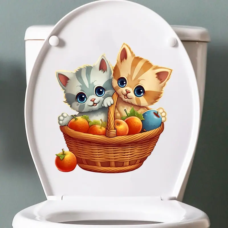 

M748 Two Cute Kittens Toilet Stickers Cartoon Child Urination Toilet Lid WC Door Sticker Removable Self-Adhesive Decor Paper