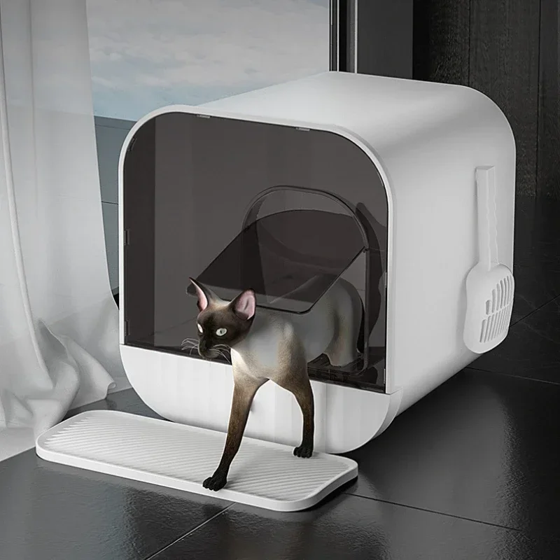 

Cat Litter Box Luxury Design Closed Anti-splash Kitten Toilet Large Space Dark Door Cat Litter Villa Reduce Odor Cat Supplies