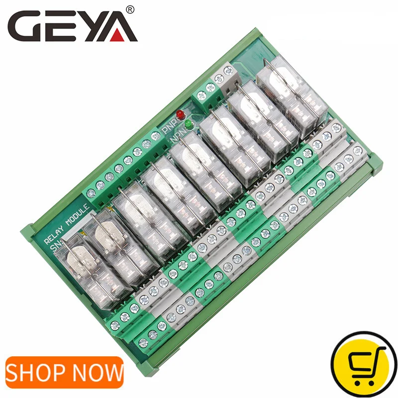 

GEYA 2NG2R 8 Channel Relay Module 2NO 2NC 12V 24V AC & DC DPDT Relay for PLC Automation Project