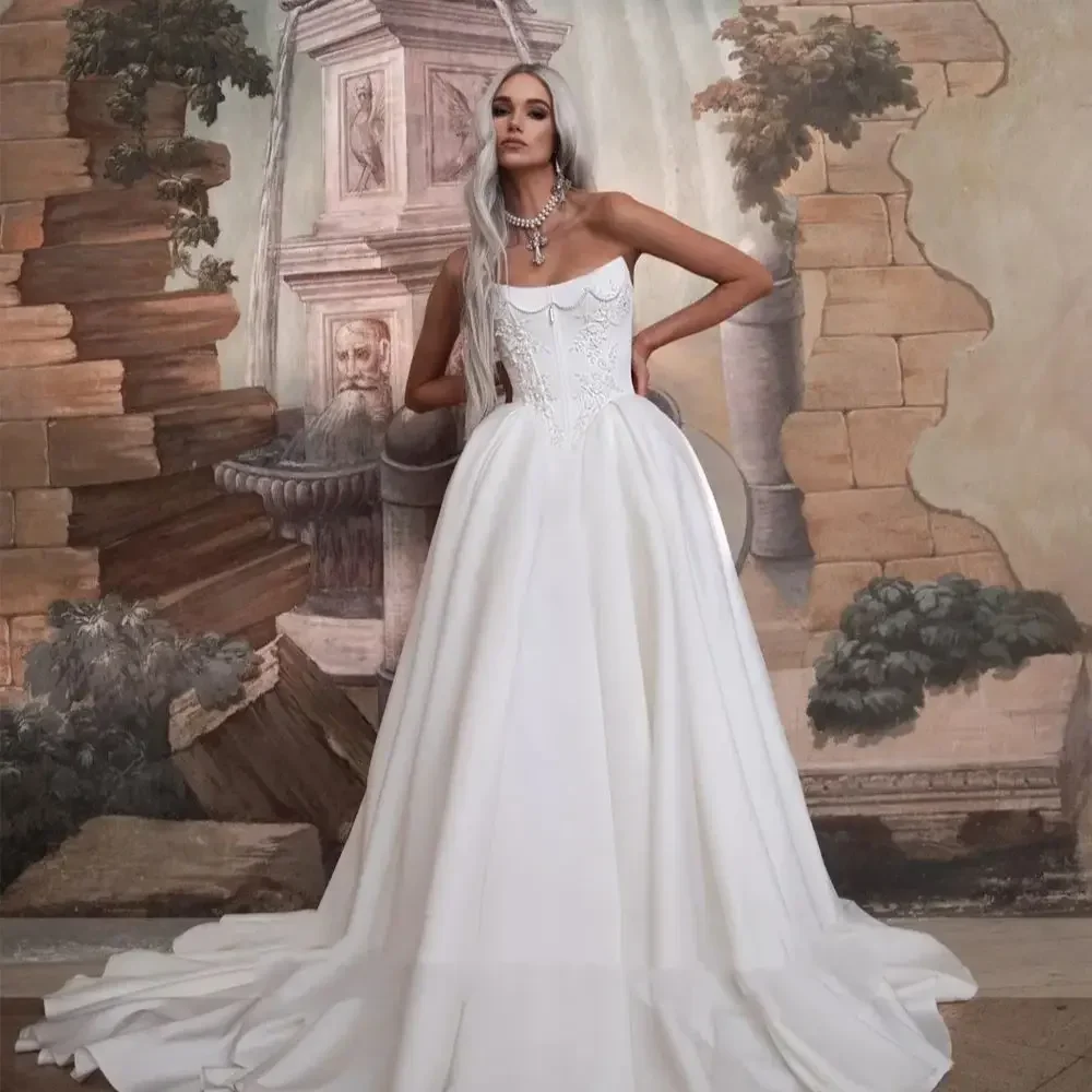 New Arrival Wedding Dress 2026 Strapless Lace Appliques Beaded Pearls A-line Bridal Bride Gowns Vestidos De Noiva