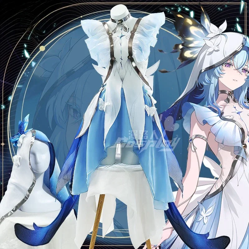 

Wuthering Heights The Shorekeeper Role-playing Cosplay Costume Full Set Female Game Same White and Blue Dress and Wig