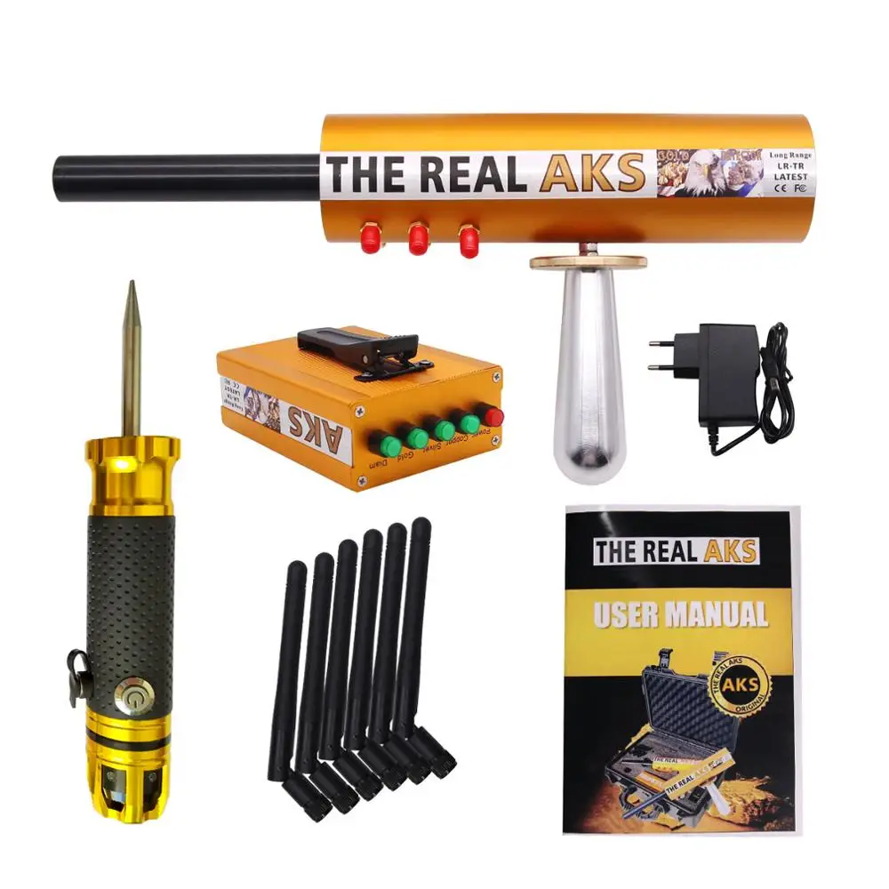 The Real AKS 6 Antennas Plastic Case Long Range Gold Detector for Silver Gem Diamond Golden + Filter