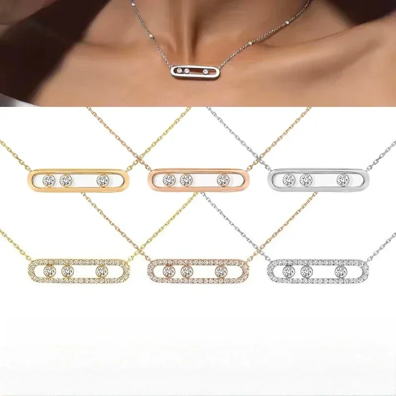 

2025 New 925 silver sliding 3 zircon fashion necklace is a high-quality jewelry for women's party gifts, suitable for daily wear