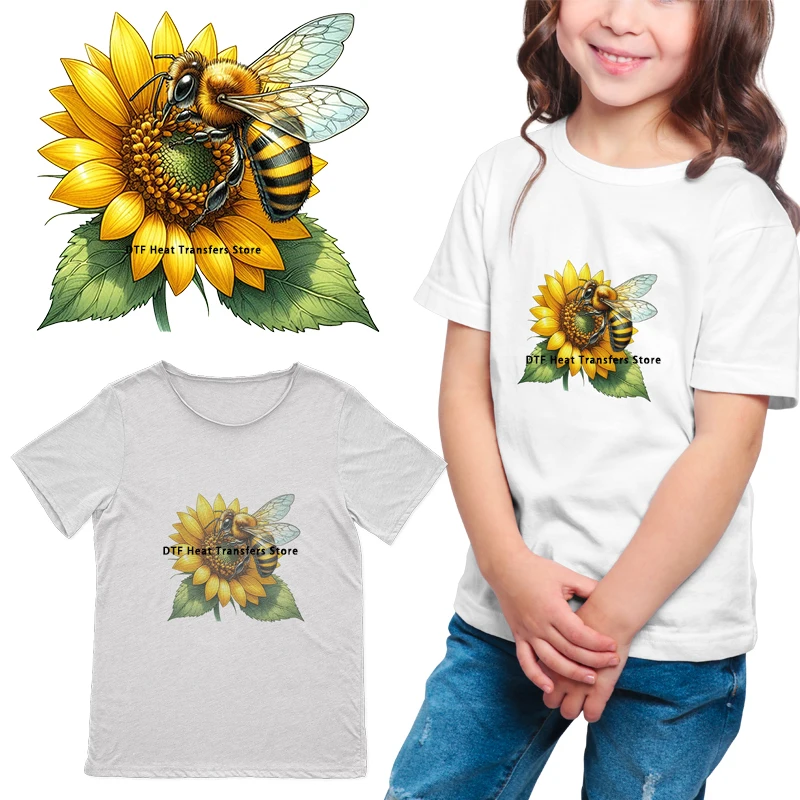 Summer watercolor bee patterns Iron On Transfer Vinyl Heat Transfer Thermal Stickers On Children\'s clothing Kids Appliques