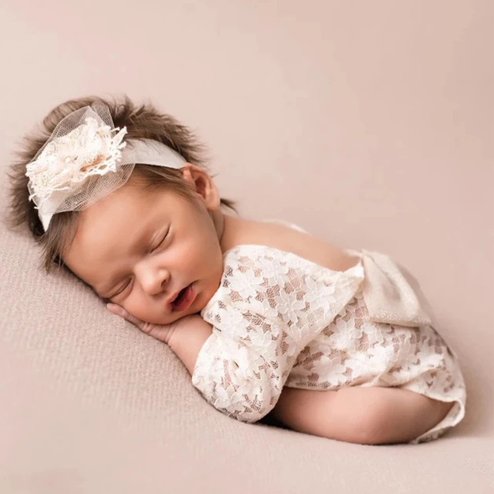

Charming Lace Baby Girl Romper Headband Newborn Photo Props Outfits 06 Months Comfortable SkinFriendly Photography Costumes