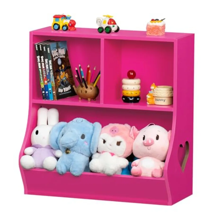 

Pink Wooden 3-Cubby Bookshelf Storage Organizer for Playroom Bedroom Nursery School 23.62'' H
