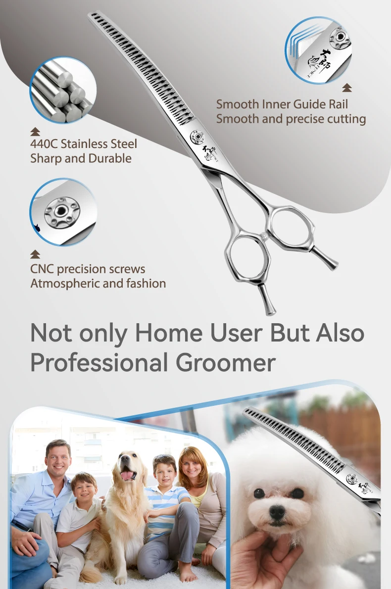 Fenice 7/7,5 Zoll professionelle Haustierpflegeschere, gebogene Chunker-Schere mit kleinen Zähnen, Hunde-Friseurschere 70–75 % – Detail 7