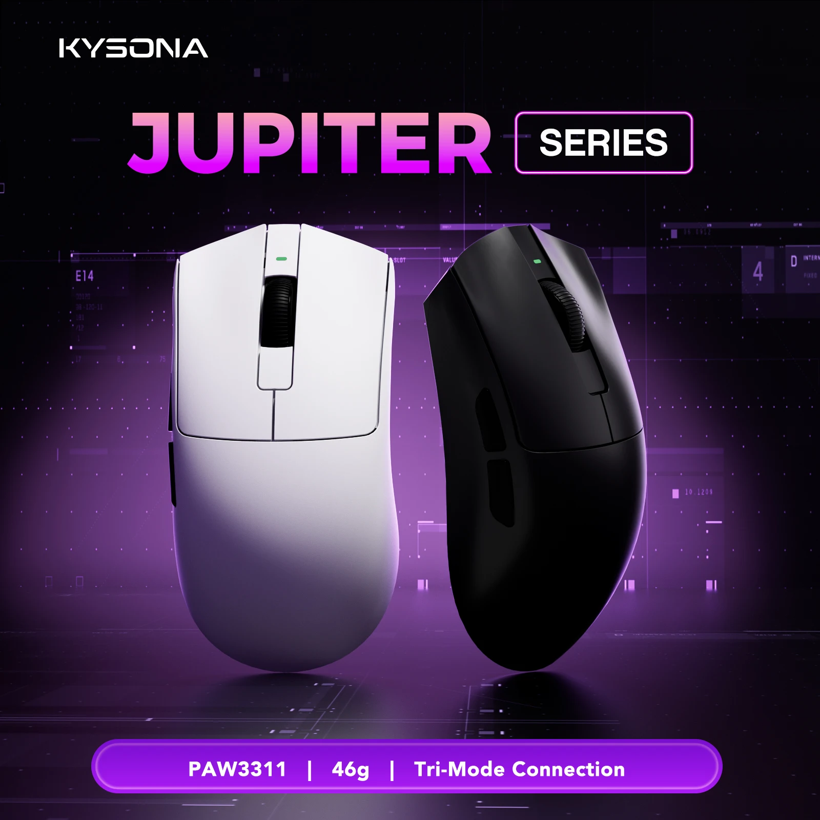 KYSONA Jupiter SE ماوس ألعاب لاسلكي بلوتوث الفئران PAW3311 الاستشعار 24000 ديسيبل متوحد الخواص خفيفة الوزن 46 جرام للأيدي الكبيرة ألعاب الكمبيوتر المحمول