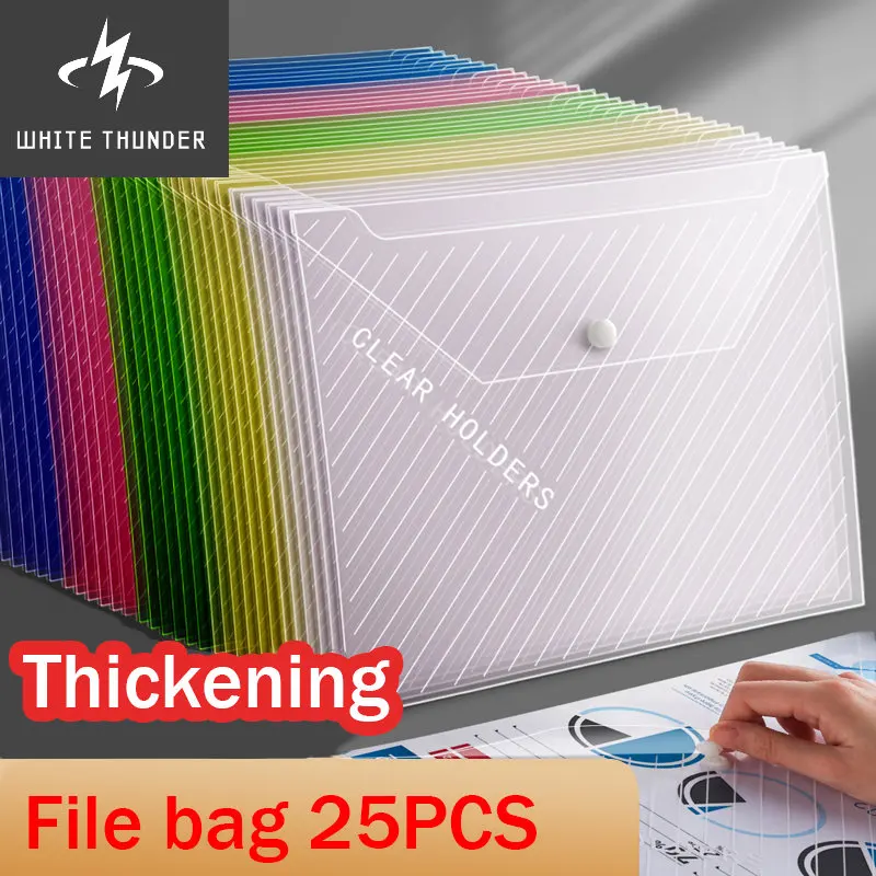 

25pcs File Bag Transparent Plastic A4 16c Documents Filing Storage Bag Student Organizer Information Pocket Folders Stationery