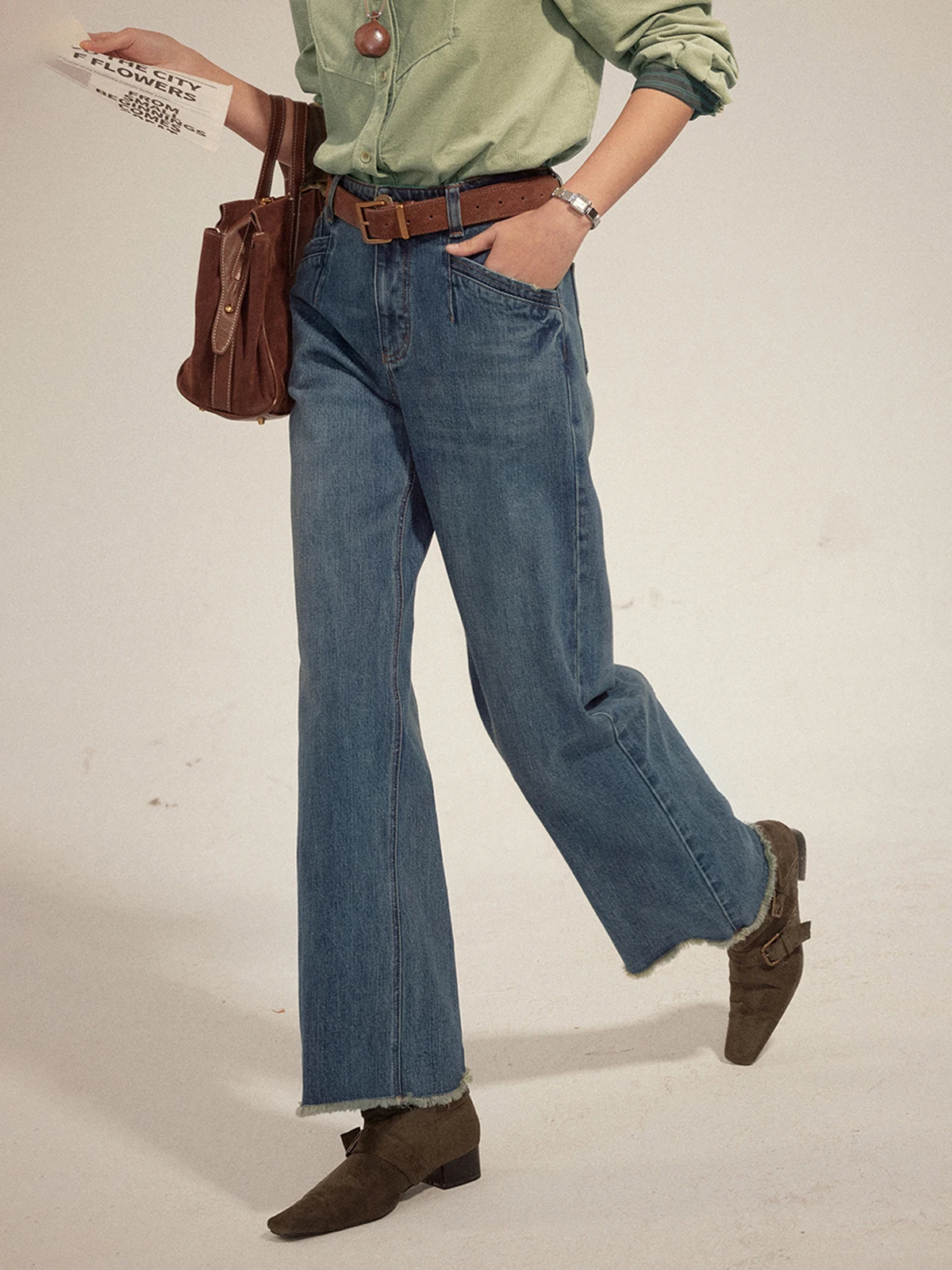 

Джинсы женские прямые с высокой талией Solighter в стиле ретро, осенне-зимние, новые, стройнящие, с рваными краями, длинные, для повседневной носки, из хлопка, на молнии