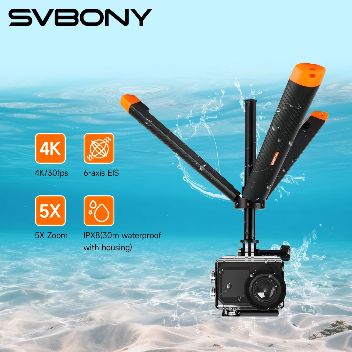 

Svbony SVGo2 Action Camera Selfie Dual Screen True 4K 6-axis EIS IPX8 Waterproof Case Buoyancy Stick for Underwater Vlog Surfing
