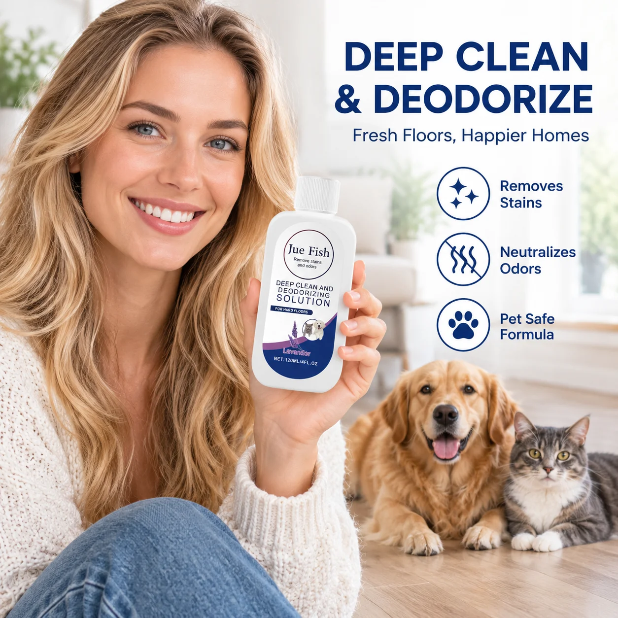 Jue Fish Floor Cleaning Liquid Deep Clean Stubborn Stains Remove Odors Pet Safe Multi-surface Household Hard Floor Cleaner 120ml