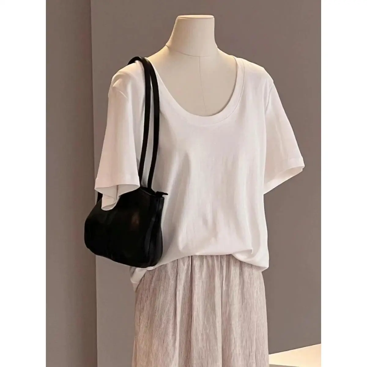 

Футболка из чистого хлопка ort Sve, женский базовый слой, большой U-Ne, белый, универсальный, Boting irt для весеннего сезона