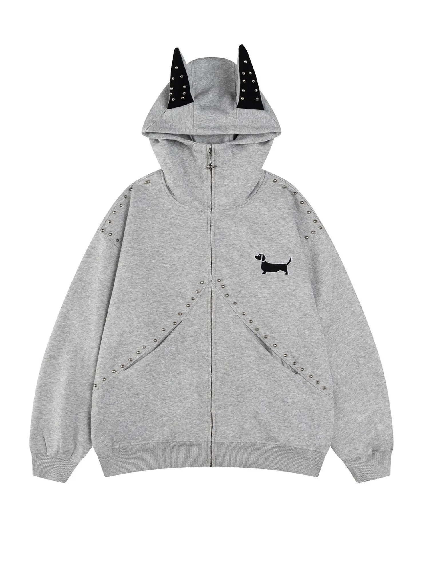 

Американская толстовка свободного кроя с вышивкой собаки добби, с дьявольскими рожками и заклепками, из полиэстера, с длинными рукавами, в стиле Lazy Sle