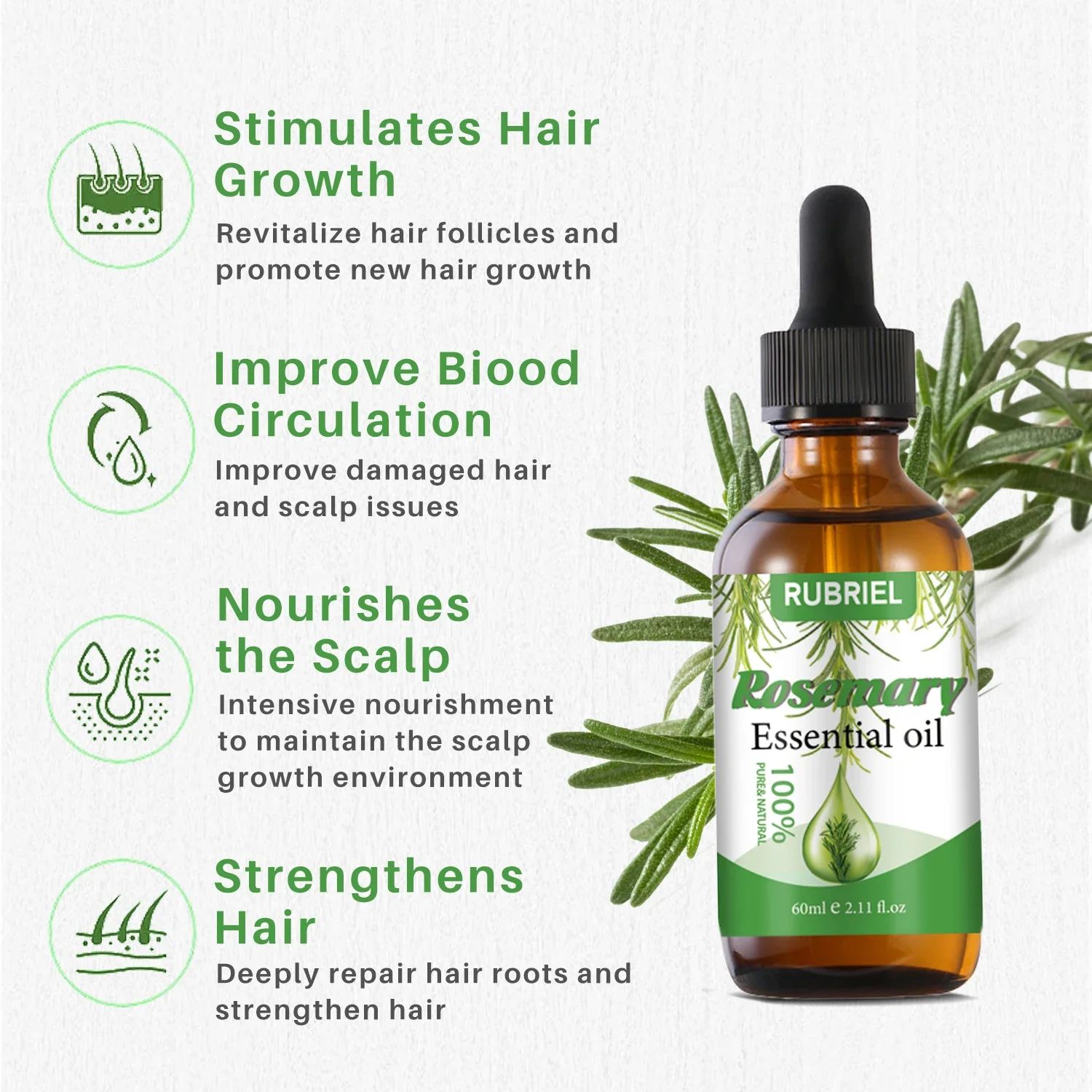 Fast Beard Growth Oil Rosemary Essential Oil Anti Hair Loss Products for Hair Growth Eyelash Growth for Men Beard Hair Care 60ml