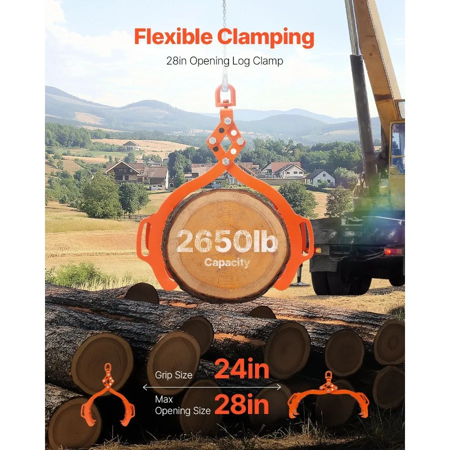 Pinça de elevação de toras de 28 polegadas, 4 garras, aço sólido, pinça giratória, ferramentas para toras