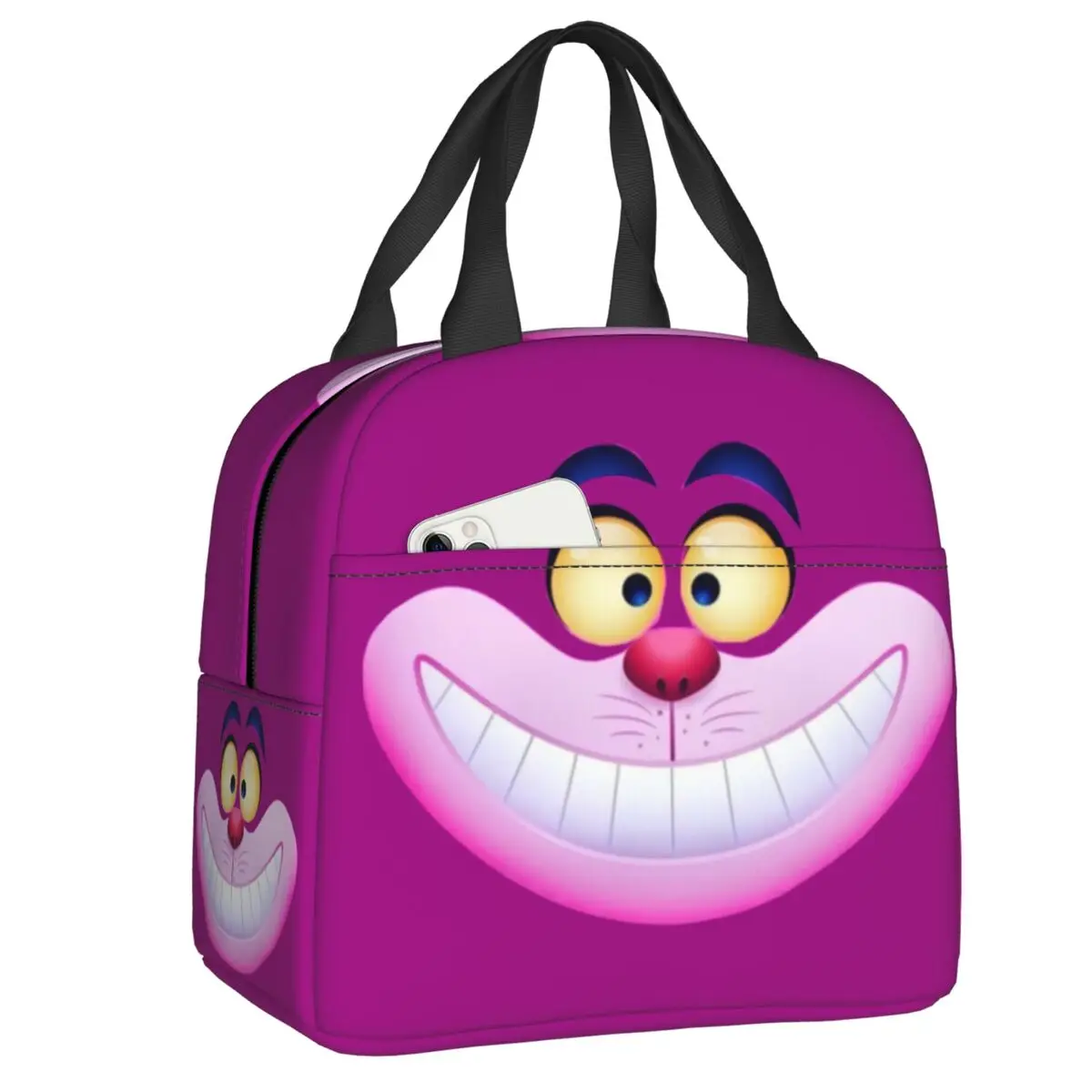 

Custom Smiling Cheshire Cat Lunch Box for Women Cartoon Anime Cooler Thermal Food Insulated Lunch Bag School Children Student