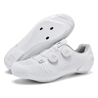 Zapatos deportivos de ciclismo de carreras profesionales, zapatos de ciclismo de carretera para hombre, zapatos ligeros y transpirables con bloqueo SPD, zapatos de ciclismo Unisex blancos
