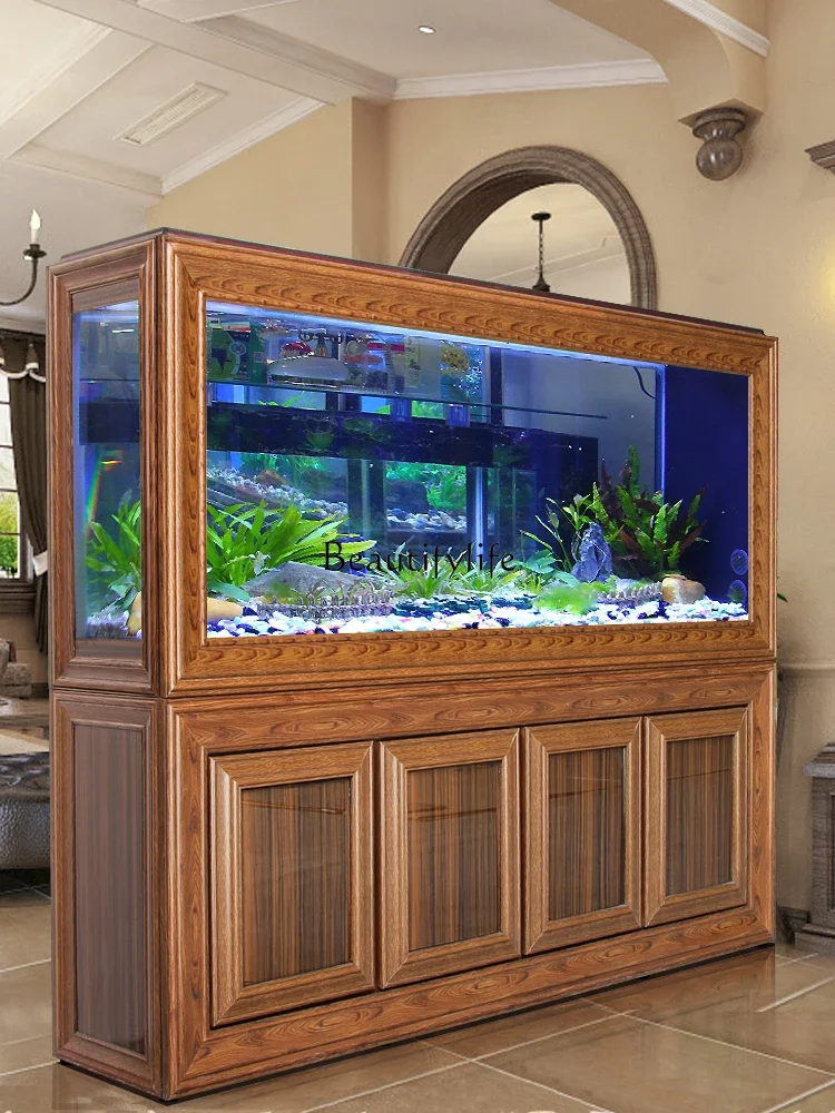 

Dragon Fish Tank Aquarium Living Room Mahogany Texture Screen Bottom Filter Household Light Luxury Ecological Partition