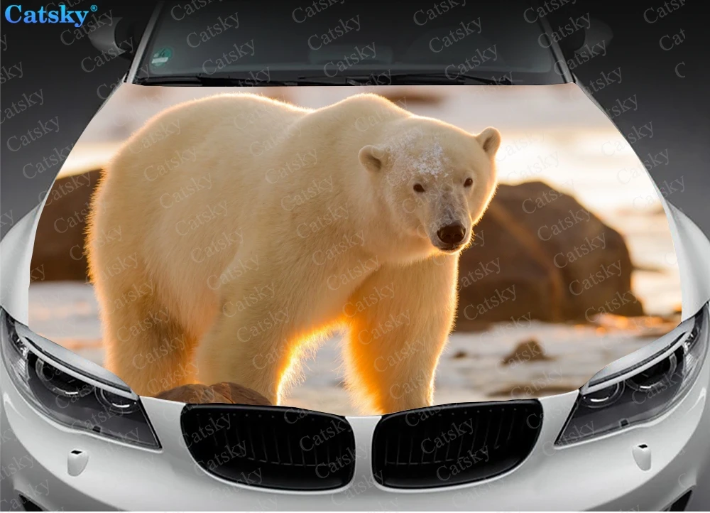 Polar Bear animal Car Hood Decal Self-Adhesive Paint Suitable for SUV Wrap Truck Graphic Car Engine Vinyl Sticker