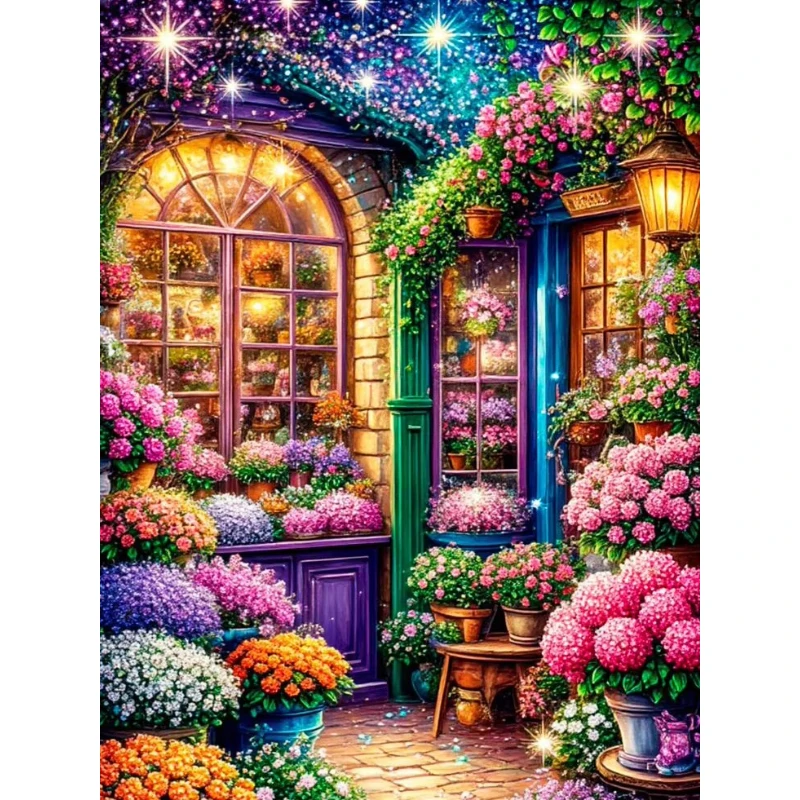 Neuheiten 2026: Diamantmalerei „Blumenladen auf der Straße“, Stickerei, Landschafts-Dekorationsbilder