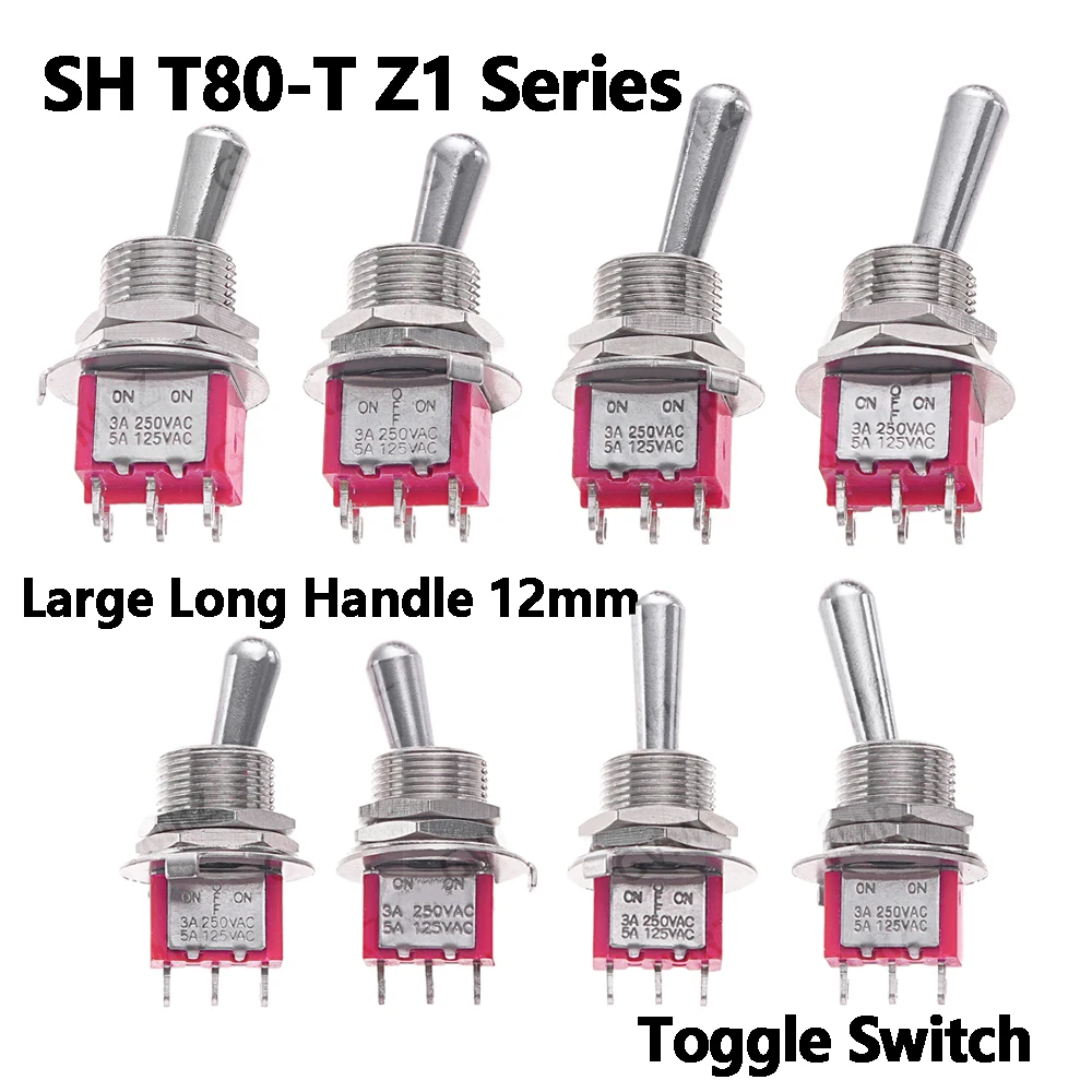 1PCS 5A 125VAC SH T80-T Z1 Series Large Long Handle 12mm Panel Mount Mini Toggle Switch SH T80-T 5A 125VAC  SH T80