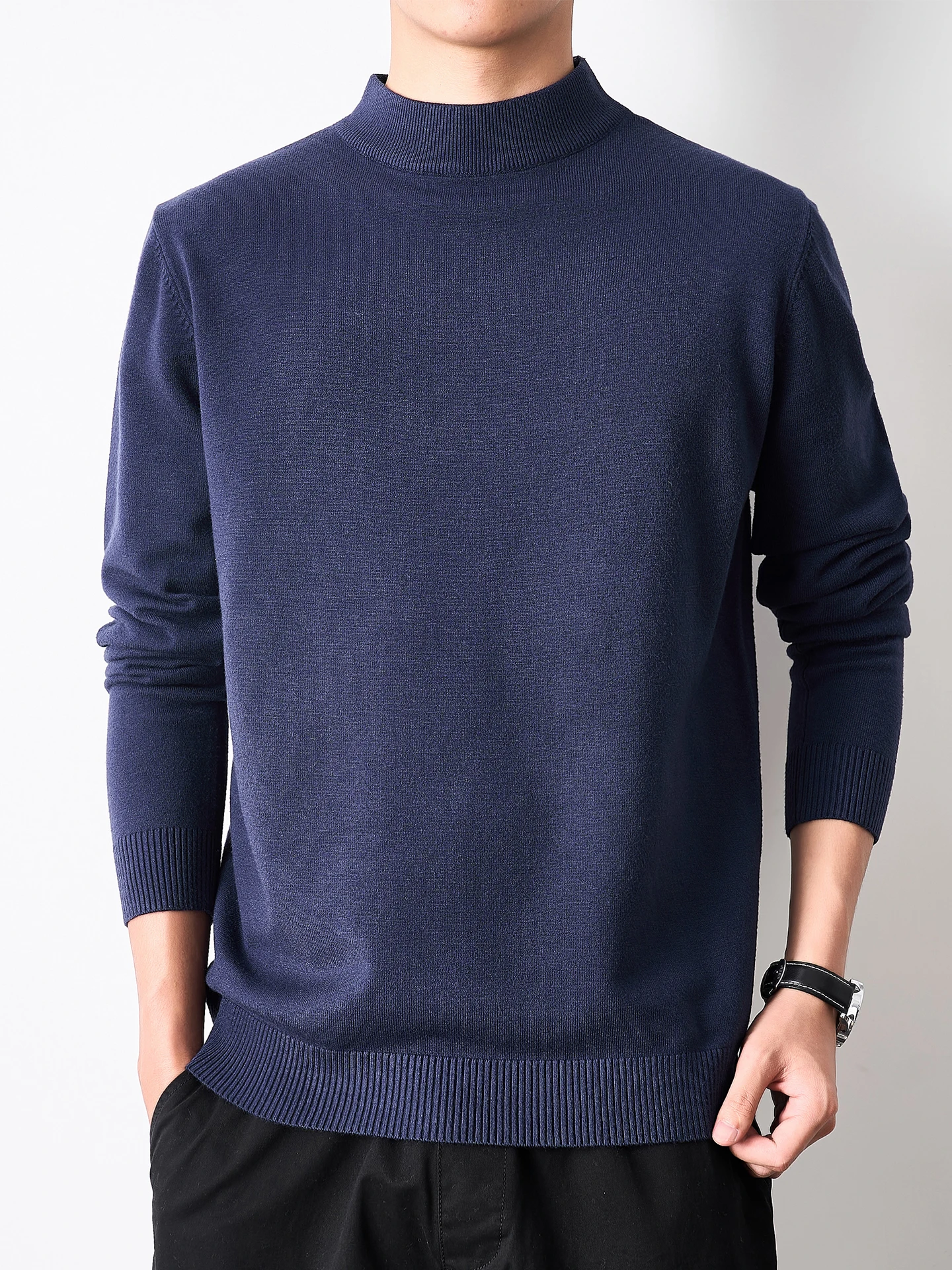 

Мужской вязаный свитер средней длины на подкладке, Thiened, повседневная внутренняя одежда, зимний теплый дышащий длинный топ из смеси полиэстера