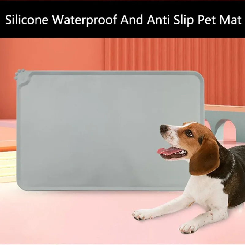 Silicone Dog Bowl Mat with High Lips Non-Stick Waterproof Food Feeding Pad Puppy Feeder Tray Water Cushion Placemat Pet Feeder