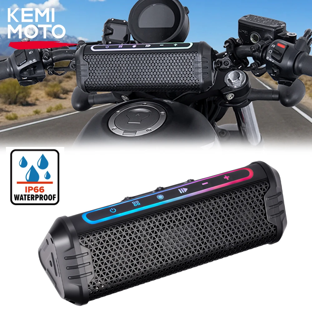 KEMIMOTO Waterproof Speaker Music Player USB AUX-IN LED Ambient Lighting Adjustable Motorcycle Motobike ATV UTV Accessories