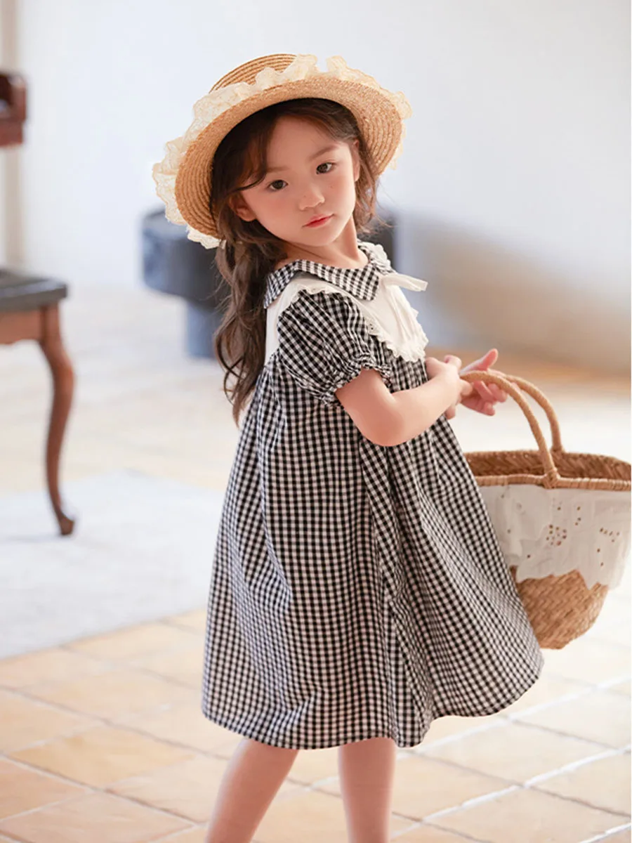 Girls Summer Fashion Short Sleeve Dress Comfortable Peter Pan Collar Children's Clothing 1 2 3 4 5 6 7 8 Years Dresses For Kids