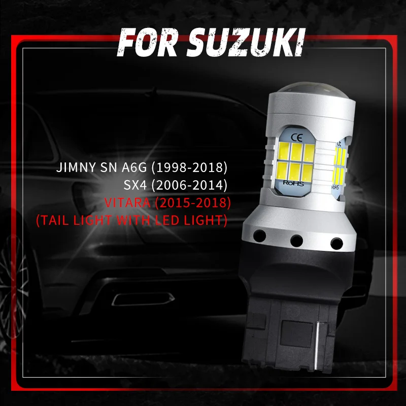 2pcs No Error T20 LED Reverse Light Blubs 7440 W21W Super Bright Xenon White Backup Lamp For Suzuki Jimny SN A6G SX4 Vitara