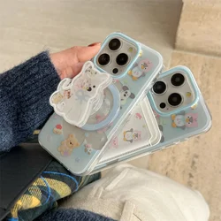 Kawaii Magnetic Stand Phone Case For iPhone 16 15 Pro 13 14 Pro Max Cover with Magsafe Card Holder Cases Cute Puppy Funda 16pro