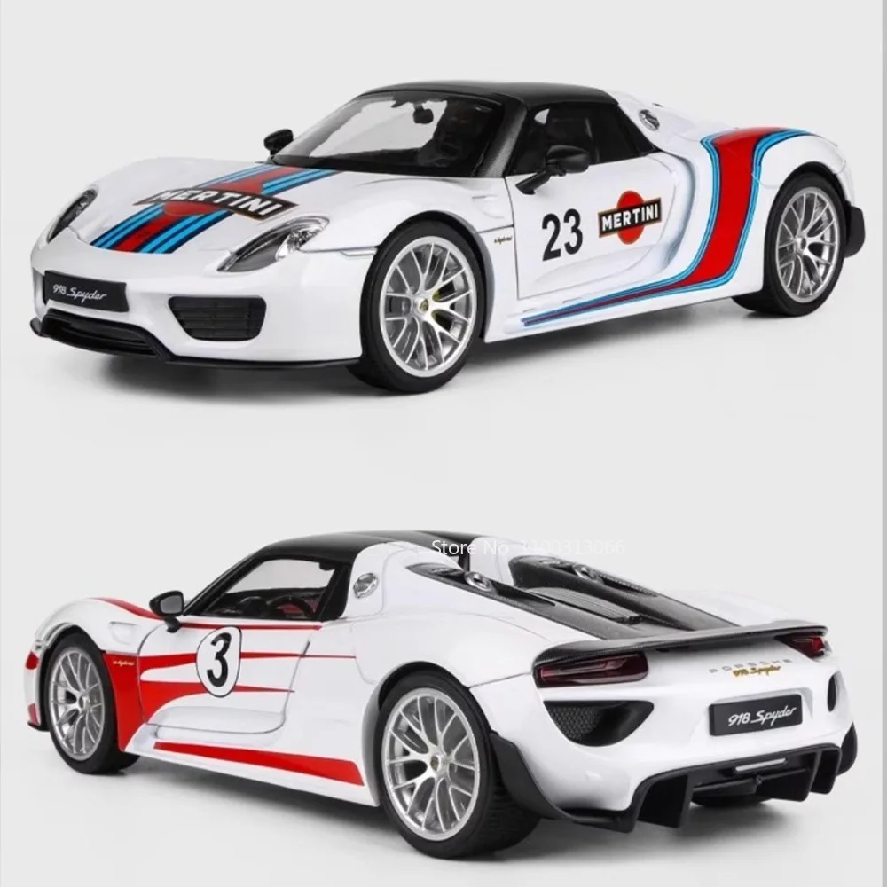 1:18 918 Spyder Martini Apollo EVO Modelos de carros esportivos brinquedos portas 4 veículos abertos puxar para trás luz música carro em miniatura presentes para meninos