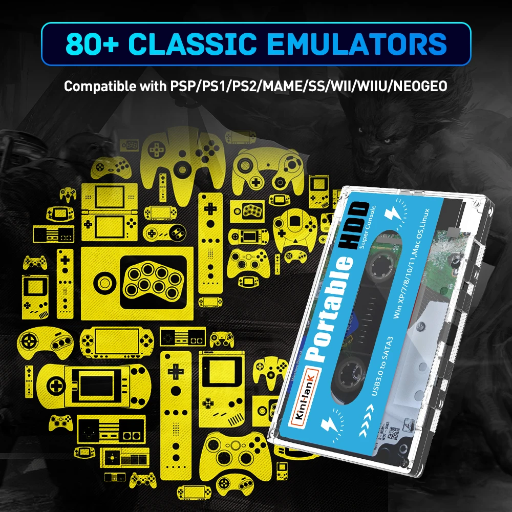 Суперконсоль Batocera 500G Встроенные диски внешнего жесткого диска 110000   Ретро-игры для PS2/PS1/PSP/SS HDD для портативного компьютера
