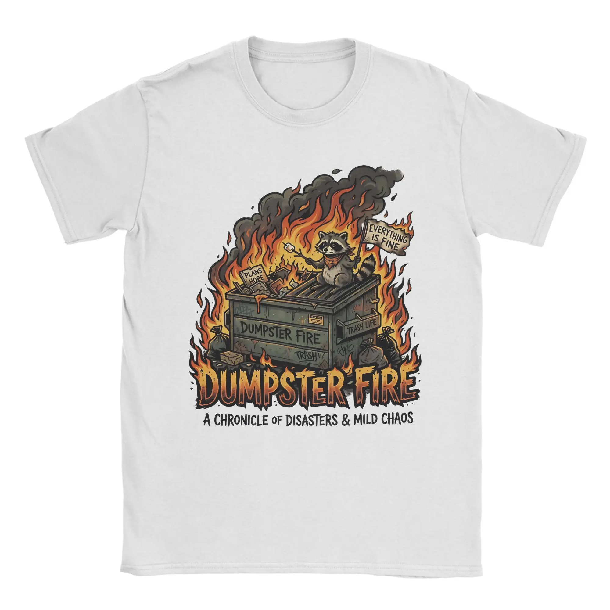 Men Dumpster Fire Raccoon Marshmallow Comedy Everything Is Fine T-Shirts Pure Cotton Tops Short Sleeves T-Shirt O-Neck Tee Shirt